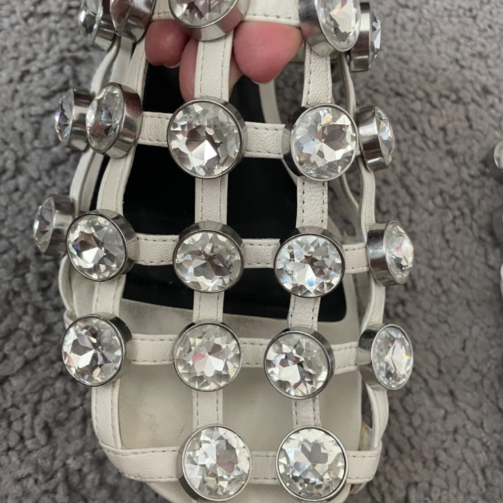 ALEXANDER WANG Amelia Crystal Cage White Slide Sandal Size 7 1/2 - Picture 7 of 10